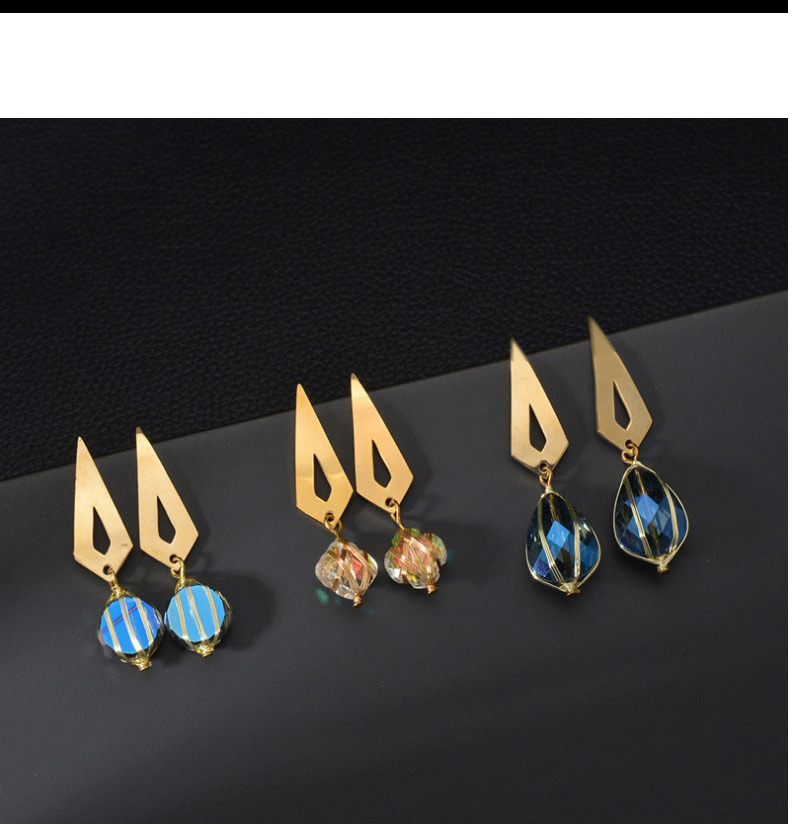 Fashion Gold Color Blue Water Drop Titanium Steel Drop Earrings,Drop Earrings