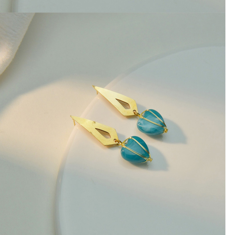 Fashion Gold Color Blue Stone Titanium Steel Drop Earrings,Drop Earrings