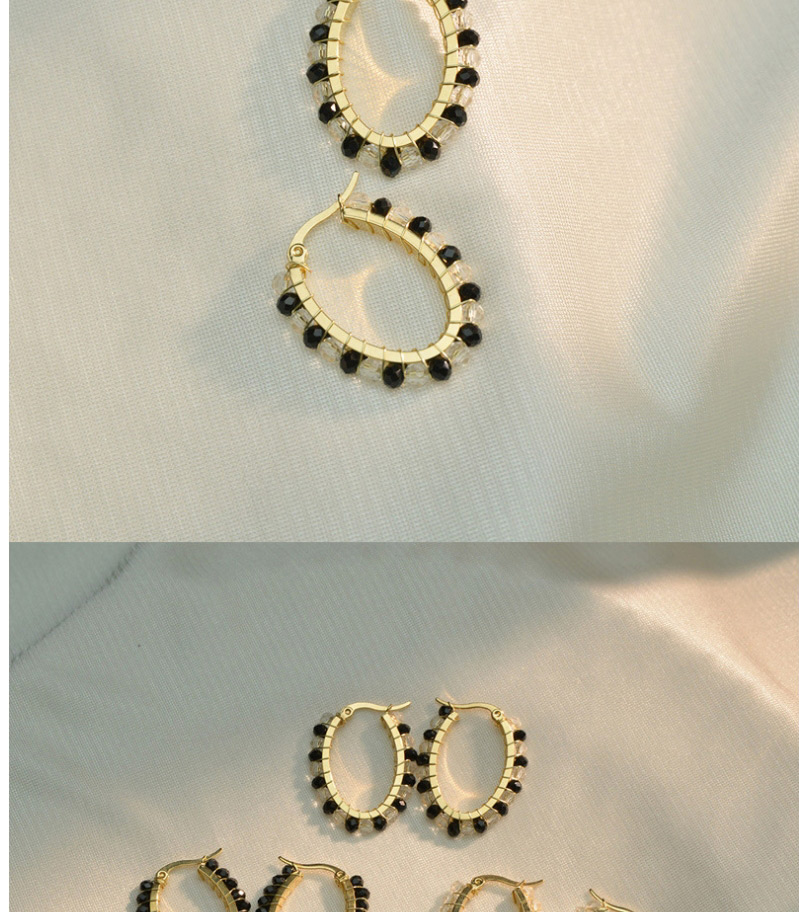 Fashion Black And White Titanium Steel Oval Rice Bead Earrings,Hoop Earrings