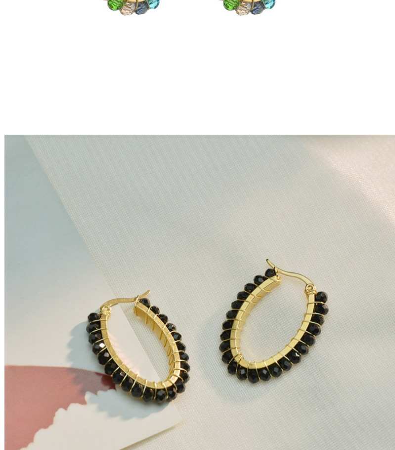 Fashion Black And White Titanium Steel Oval Rice Bead Earrings,Hoop Earrings