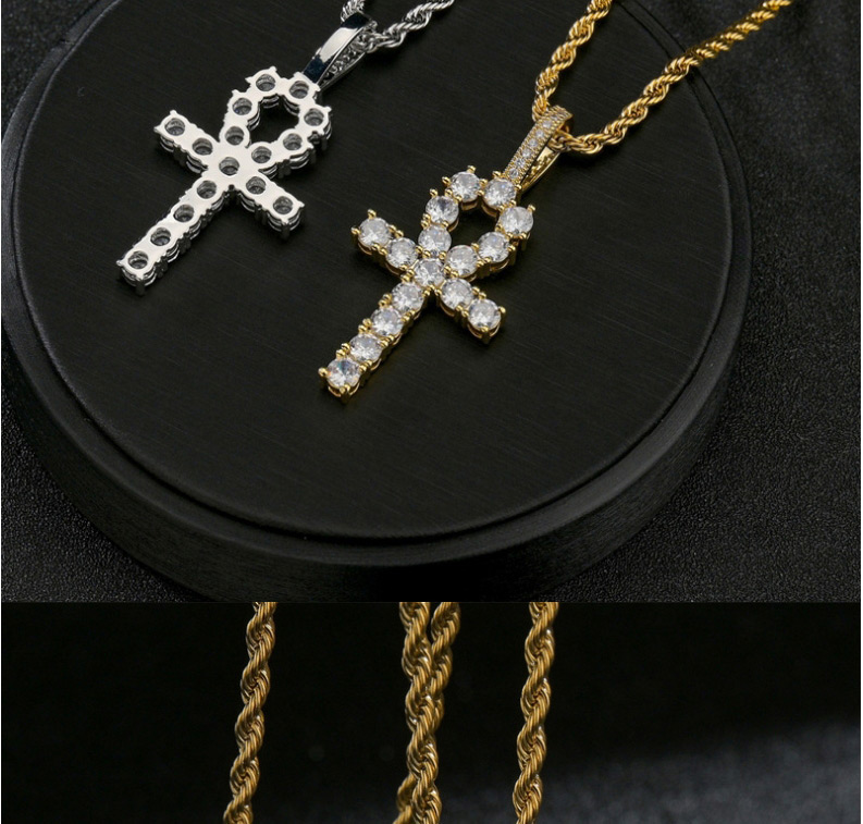 Fashion Twist Chain Gold Color Diamond Round Head Cross Twist Chain Necklace,Pendants