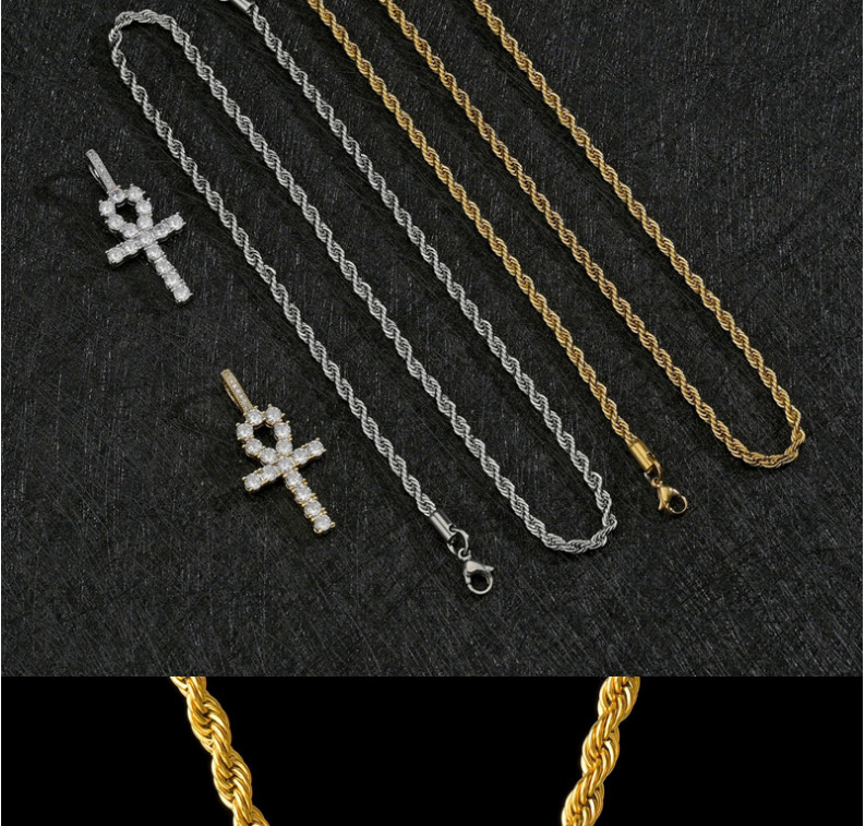 Fashion Twist Chain Gold Color Diamond Round Head Cross Twist Chain Necklace,Pendants