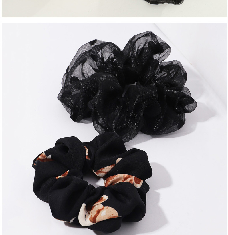 Fashion Black Chiffon Pleated Printed Hair Tie 2pcs,Hair Ring