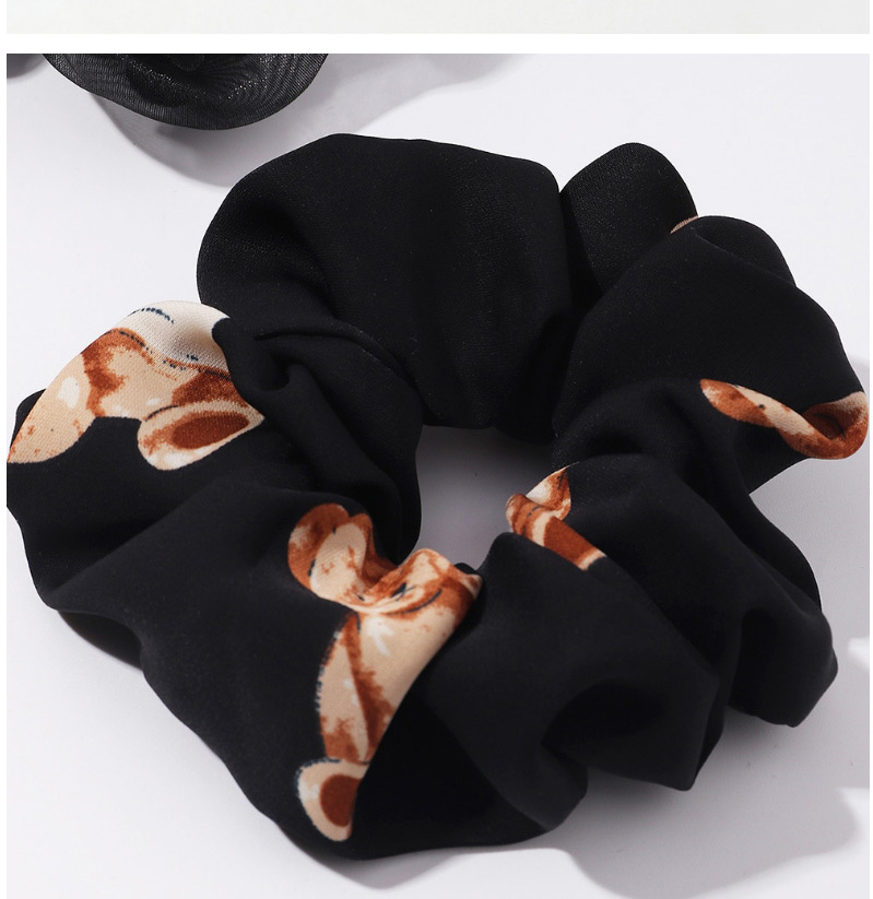 Fashion Black Chiffon Pleated Printed Hair Tie 2pcs,Hair Ring