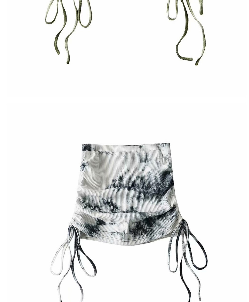 Fashion Armygreen Tie-dye Double Drawstring Skirt,Skirts