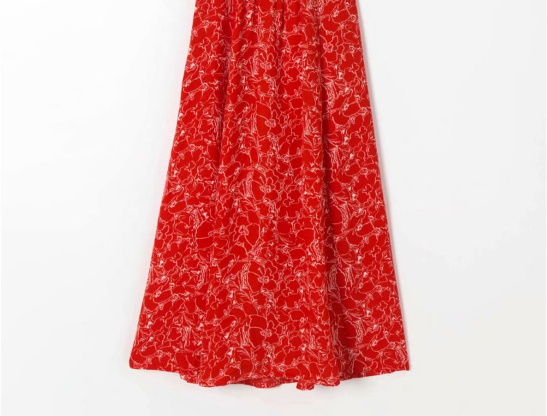 Fashion Red Printed Slit Square Neck Dress,Long Dress