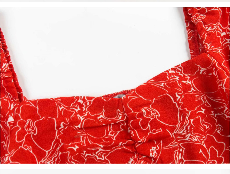 Fashion Red Printed Slit Square Neck Dress,Long Dress
