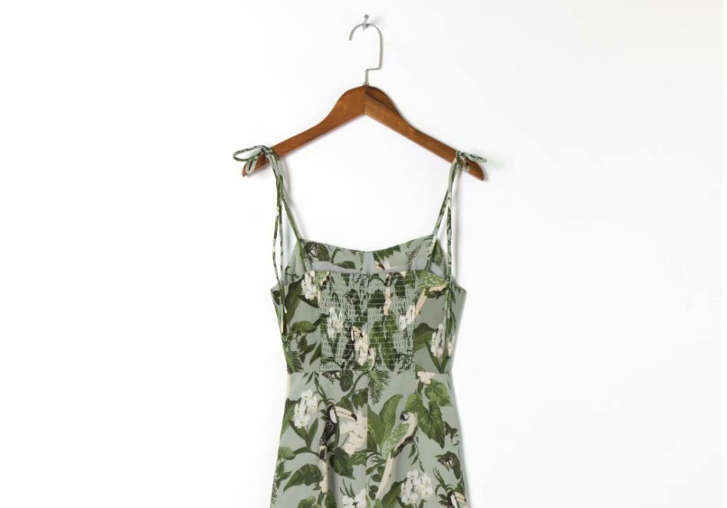 Fashion Green Printed Strappy Dress,Long Dress