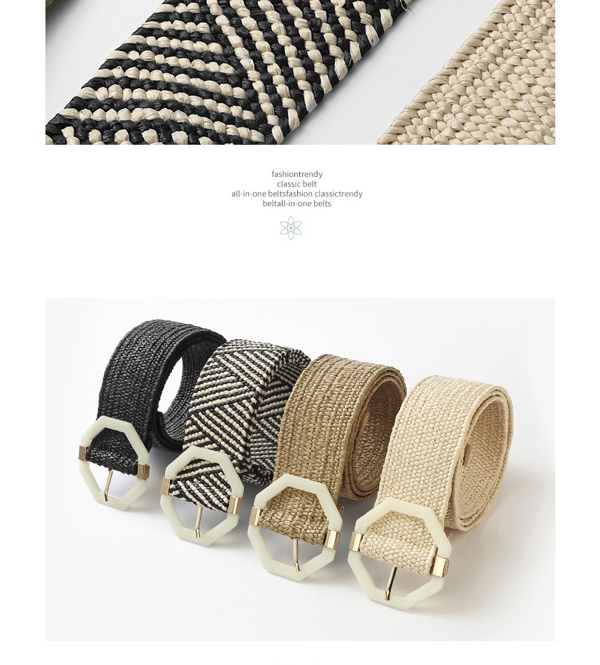 Fashion Hegami Woven Striped Octagonal Buckle Belt,Wide belts