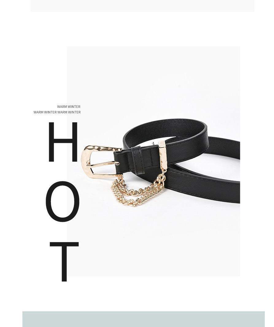 Fashion Beige Pin Buckle Inlaid Chain Belt,Thin belts