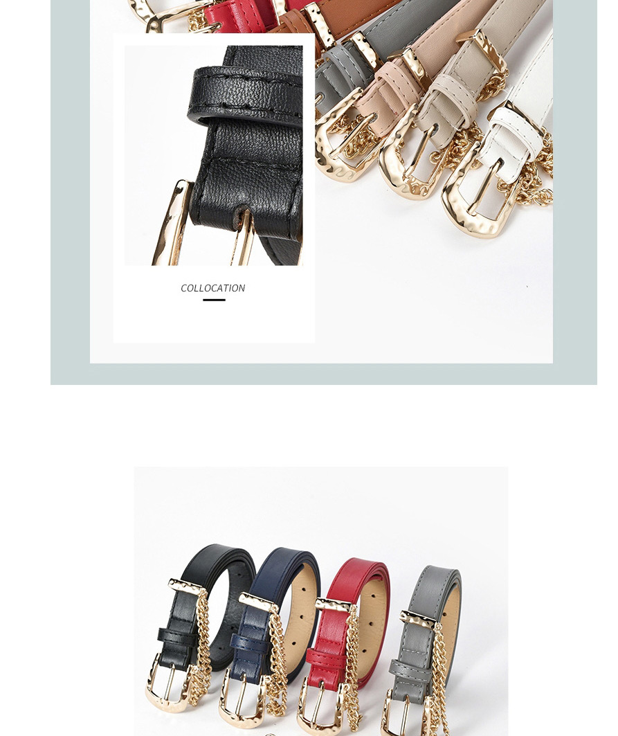 Fashion Beige Pin Buckle Inlaid Chain Belt,Thin belts