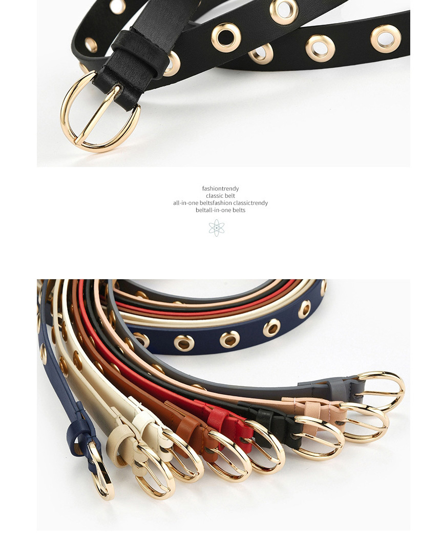 Fashion Navy Full Hole Belt Round Buckle Thin Belt,Thin belts