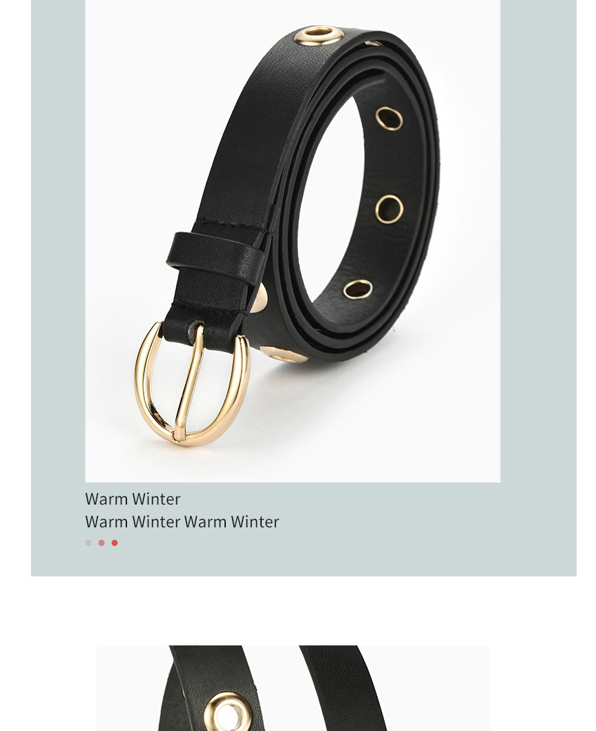 Fashion Black Full Hole Belt Round Buckle Thin Belt,Thin belts