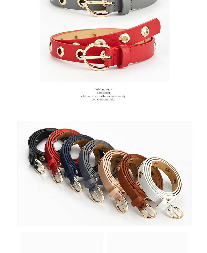 Fashion Red Full Hole Belt Round Buckle Thin Belt,Thin belts