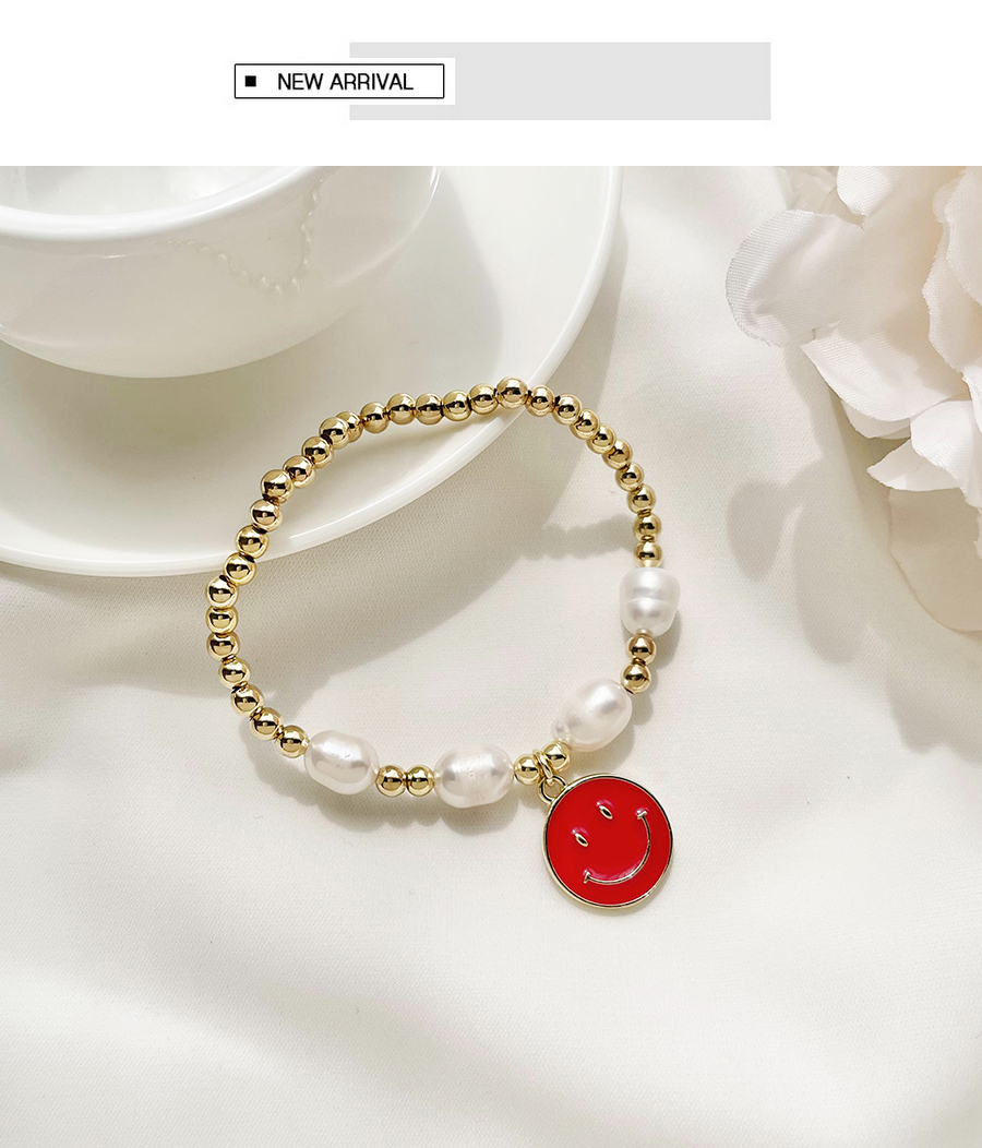 Fashion Red Copper Drop Oil Pearl Smiley Face Beaded Bracelet,Bracelets