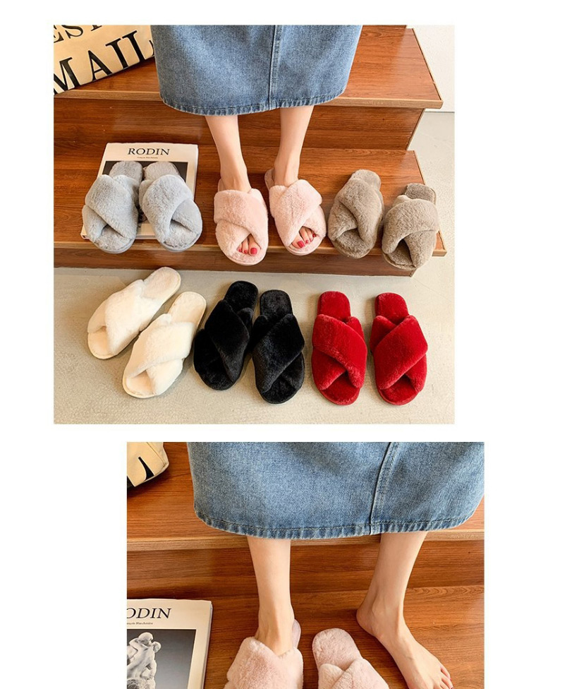 Fashion Brown Cross Thick Cotton Slippers,Slippers