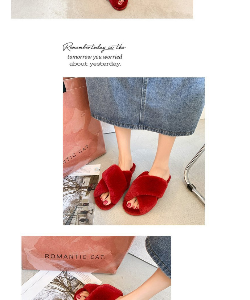Fashion Red Wine Cross Thick Cotton Slippers,Slippers