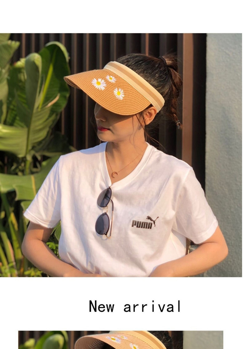 Fashion 【khaki Small Daisy Embroidery Empty Straw Hat,Sun Hats