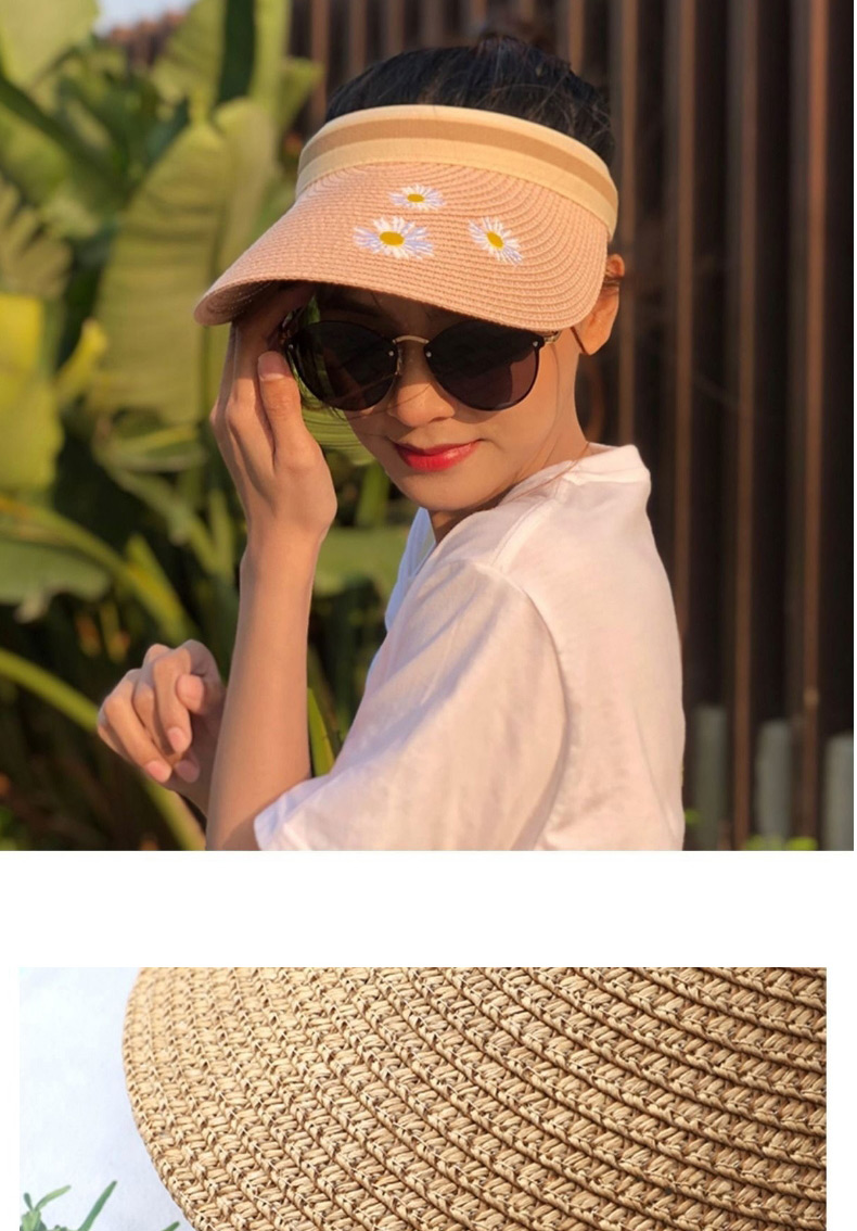 Fashion 【milk White】 Small Daisy Embroidery Empty Straw Hat,Sun Hats