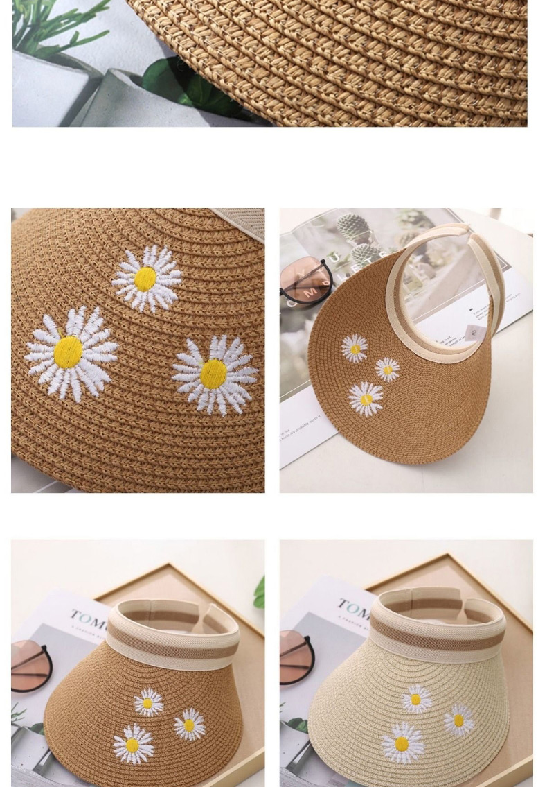 Fashion 【khaki Small Daisy Embroidery Empty Straw Hat,Sun Hats