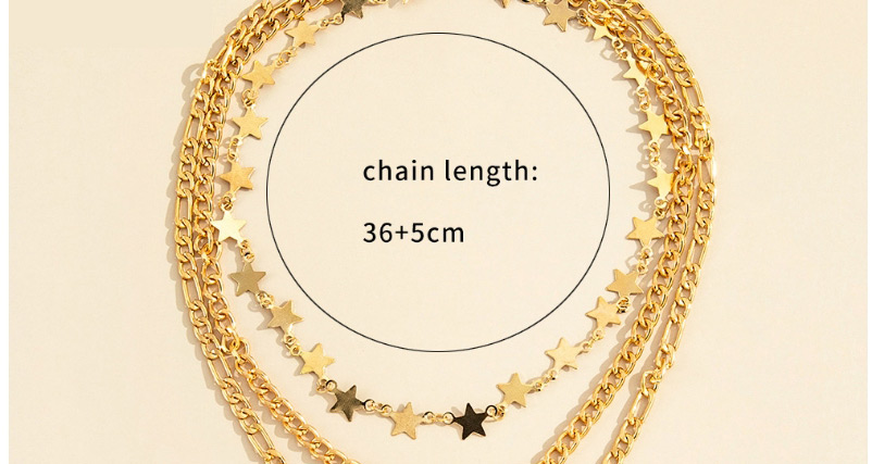 Fashion Gold Color Three-layer Five-pointed Star Chain Map Necklace,Chains