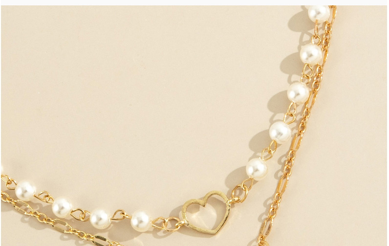 Fashion Gold Color Double Pearl Full Rhinestone Hollow Love Necklace,Chains