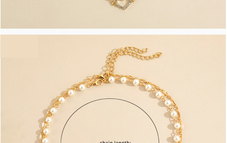 Fashion Gold Color Double Pearl Full Rhinestone Hollow Love Necklace,Chains