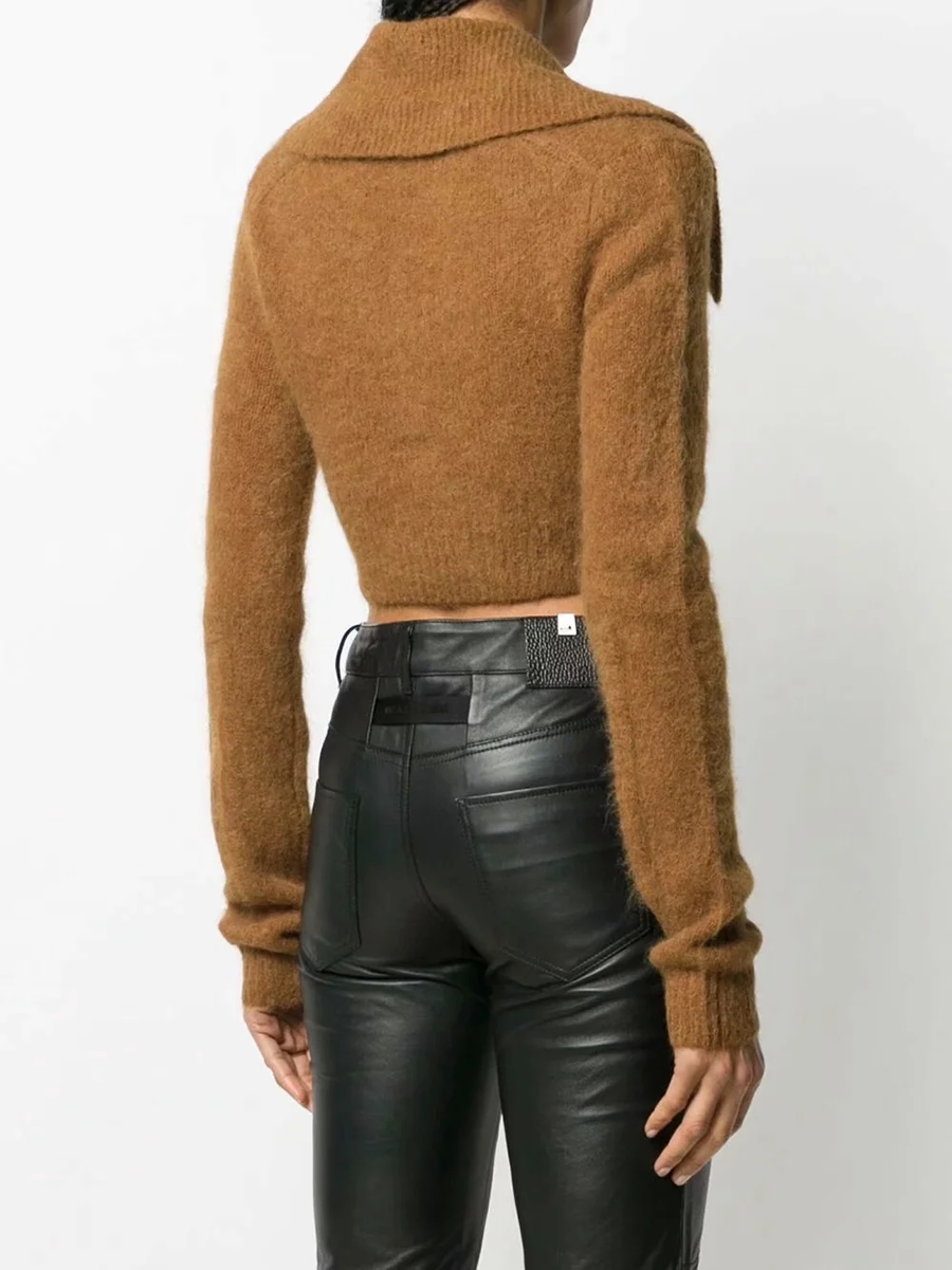 Fashion Brown Large Lapel V-neck Sweater,Tank Tops & Camis
