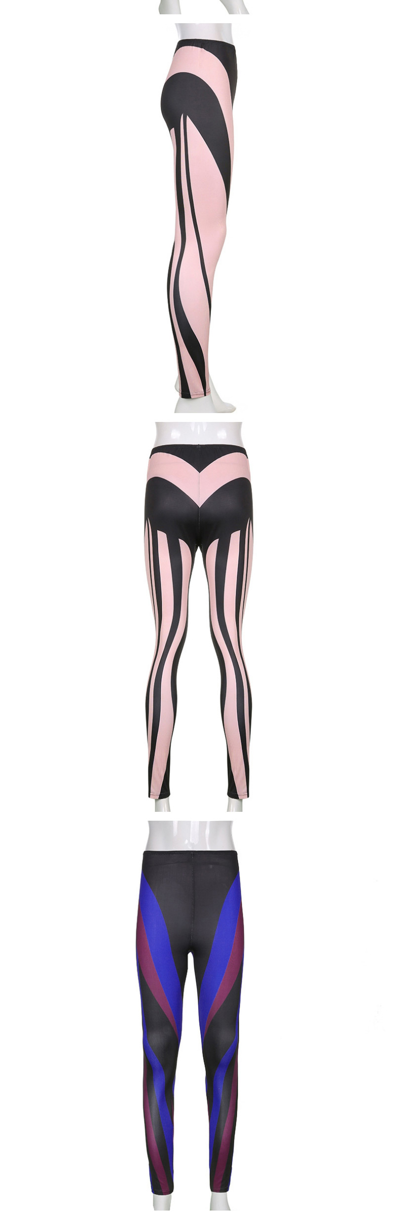 Fashion Pink Contrast Print High-waisted Trousers,Pants