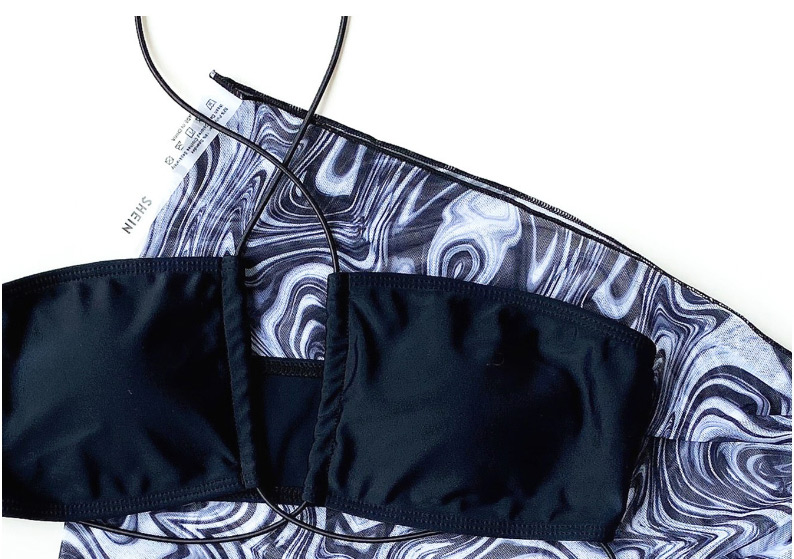Fashion Black Three-piece Swimsuit With Printed Suspenders,Bikini Sets