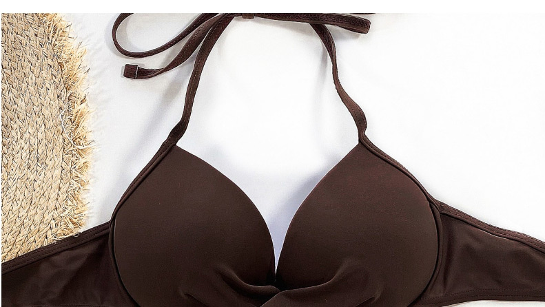 Fashion Brown Solid Color Strappy Cross-piece Swimsuit,Bikini Sets