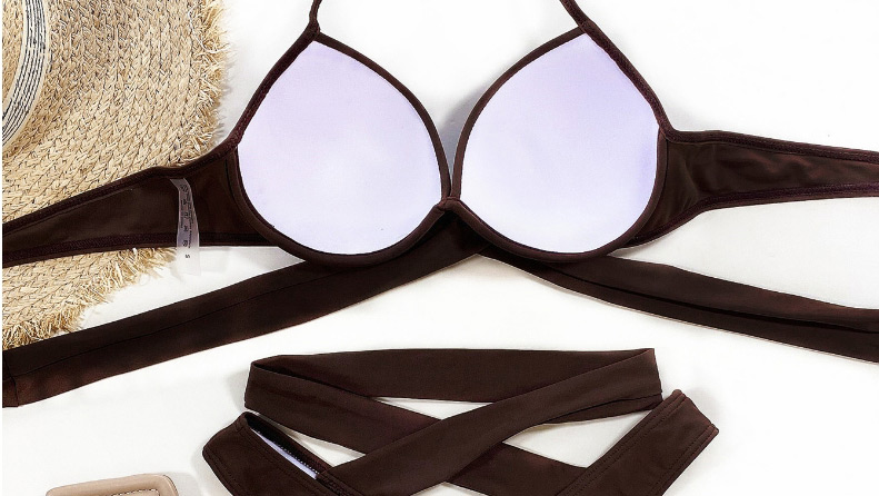 Fashion Brown Solid Color Strappy Cross-piece Swimsuit,Bikini Sets