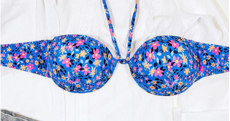Fashion Blue Floral Halter Split Swimsuit,Bikini Sets
