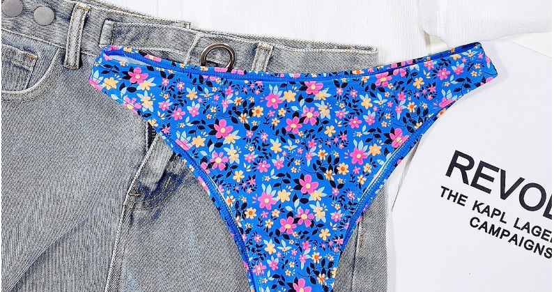 Fashion Blue Floral Halter Split Swimsuit,Bikini Sets