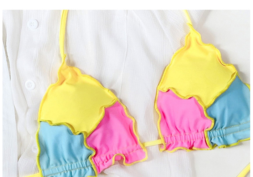 Fashion Yellow Lace-up Stitching Split Swimsuit,Bikini Sets