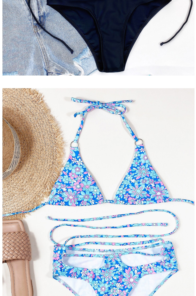 Fashion Blue Triangle Hollow Split Swimsuit,Bikini Sets