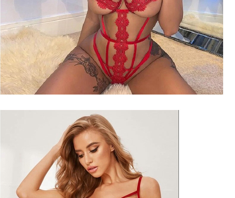 Fashion Red Three-point Underwear One-piece Lace Hollow Suit,Lover Suit