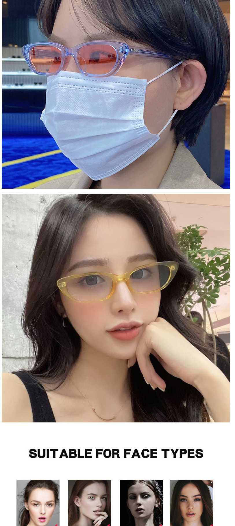 Fashion Transparent Yellow Frame Double Gray Small Frame Sunglasses,Women Sunglasses