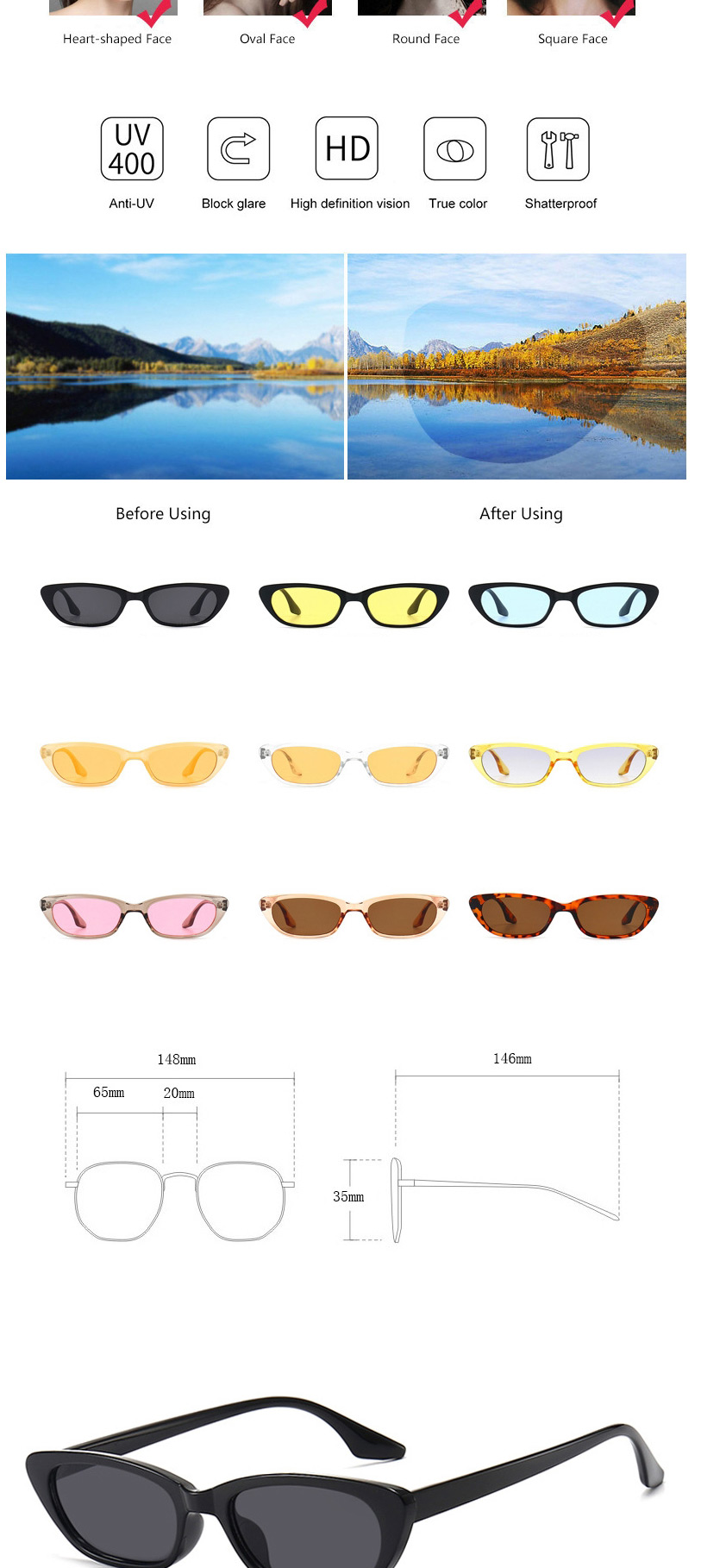 Fashion Transparent Yellow Frame Double Gray Small Frame Sunglasses,Women Sunglasses