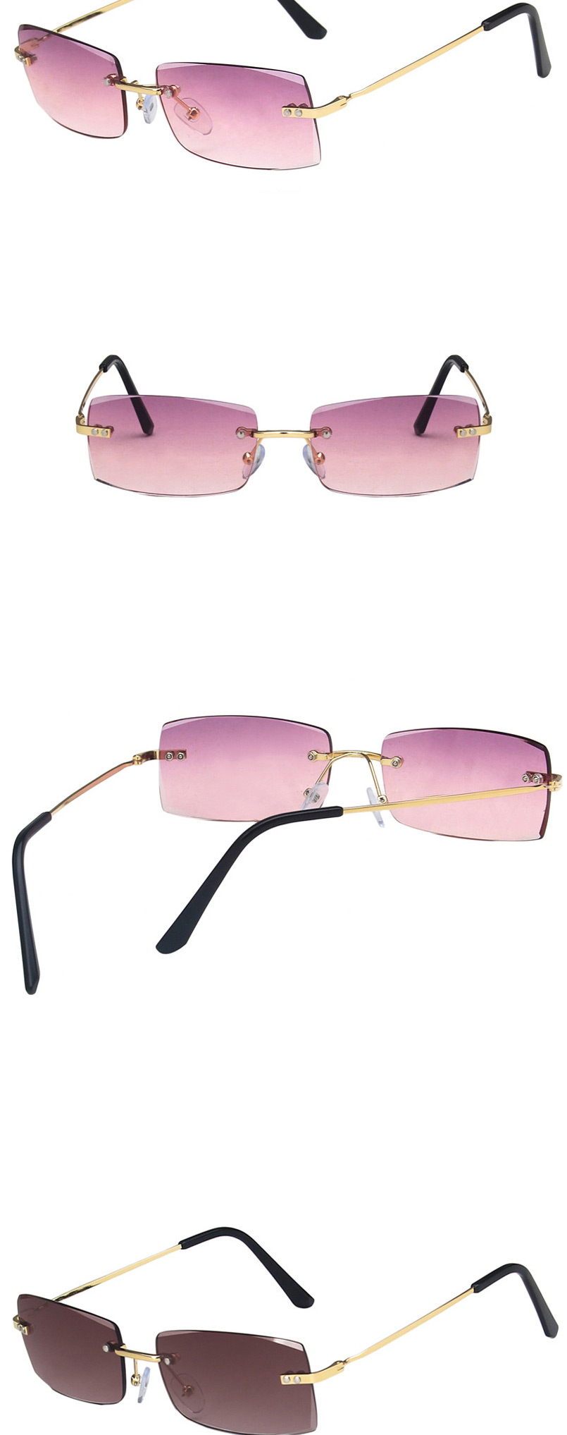 Fashion Double Powder Trimmed Rimless Small Frame Sunglasses,Women Sunglasses