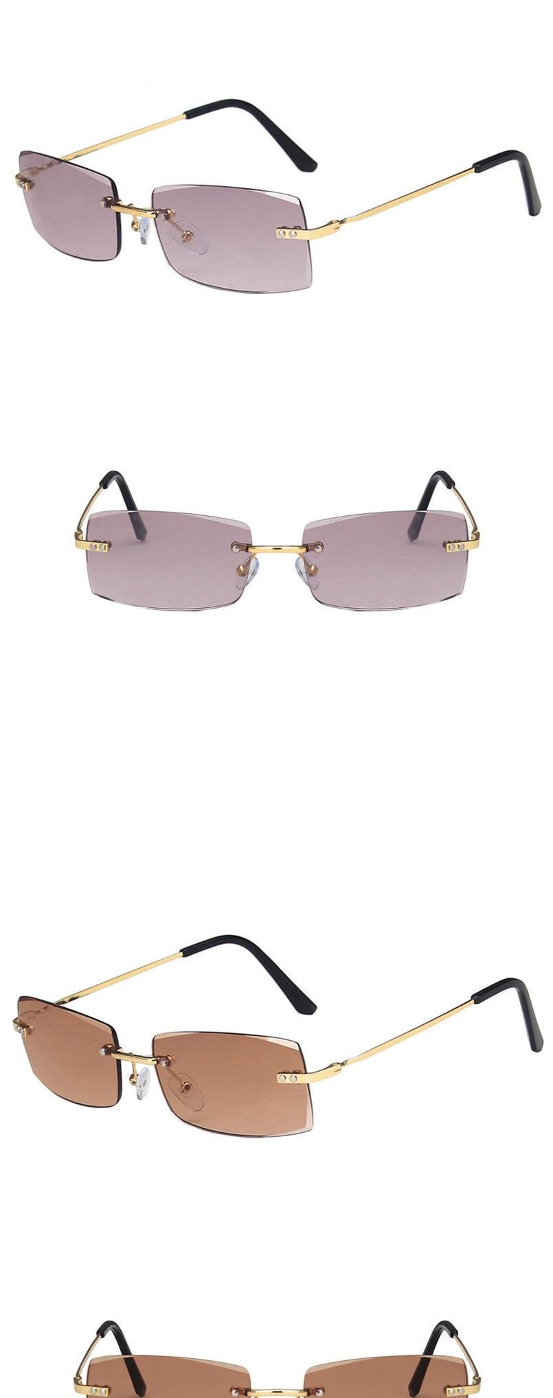 Fashion Double Tea Trimmed Rimless Small Frame Sunglasses,Women Sunglasses