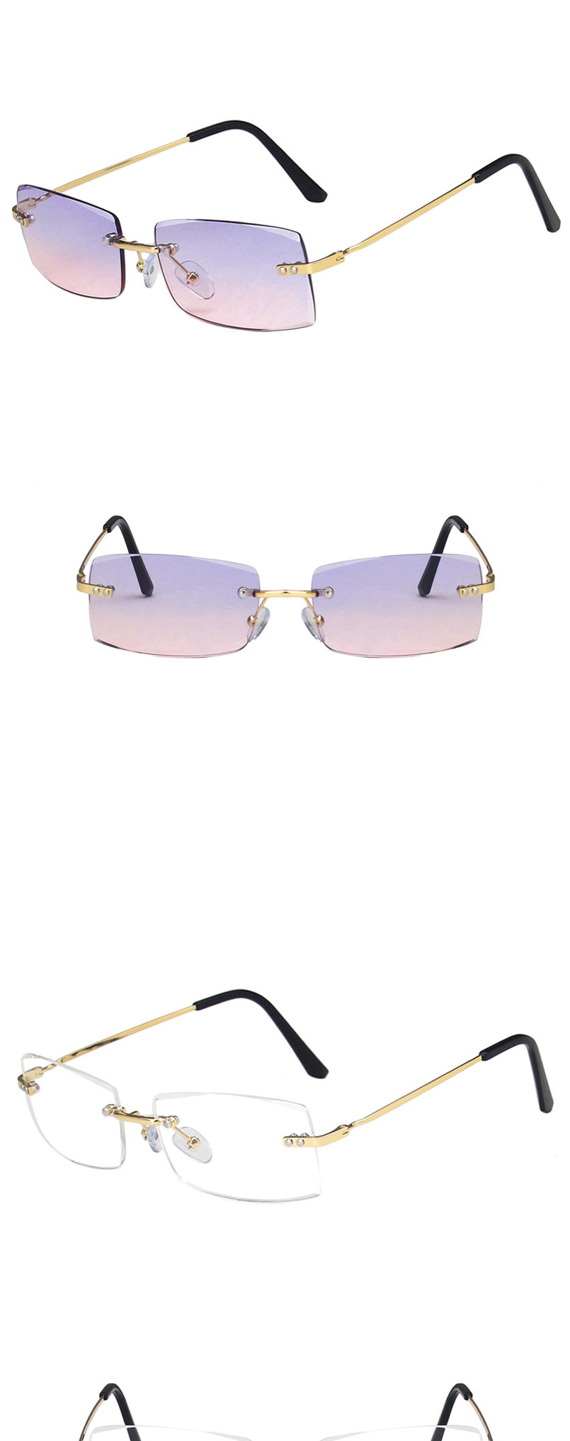 Fashion Blue Powder Trimmed Rimless Small Frame Sunglasses,Women Sunglasses
