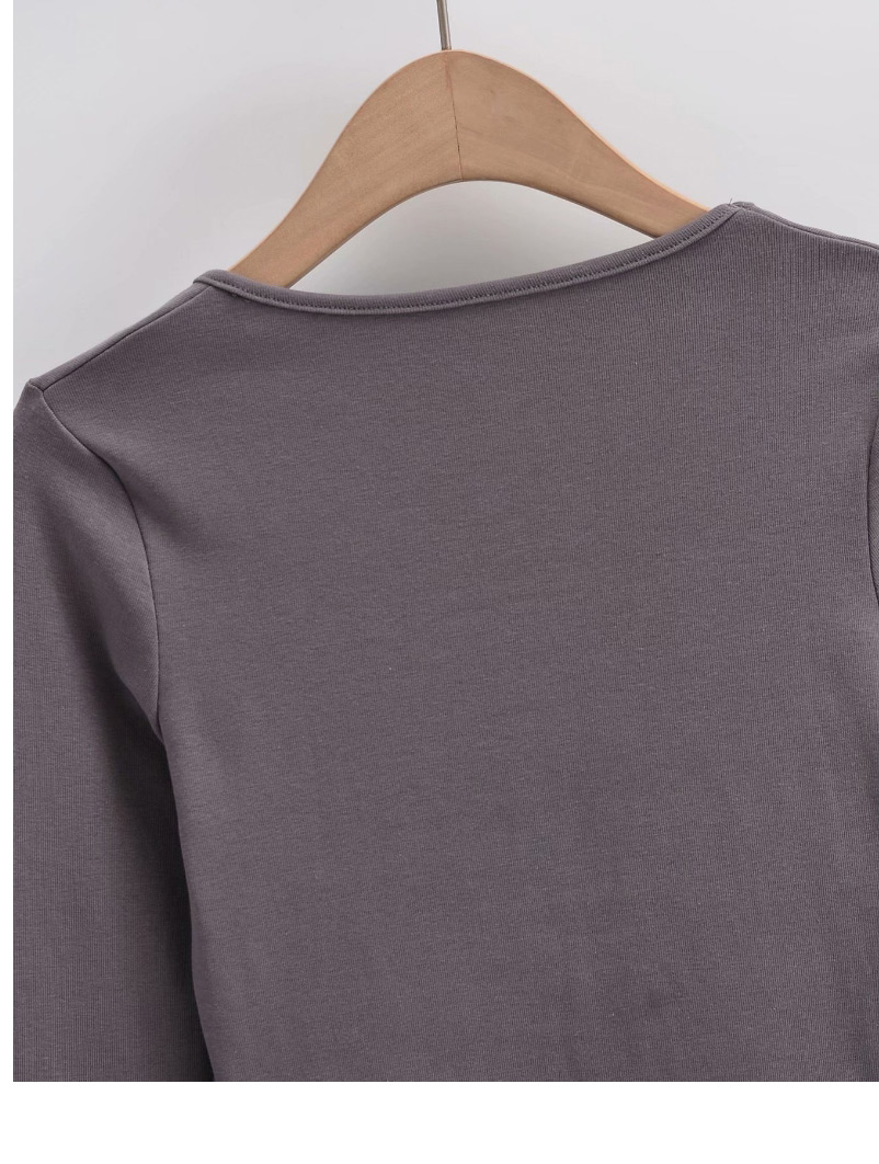 Fashion Gray Labeled Chest Stitching Long-sleeved T-shirt,Tank Tops & Camis