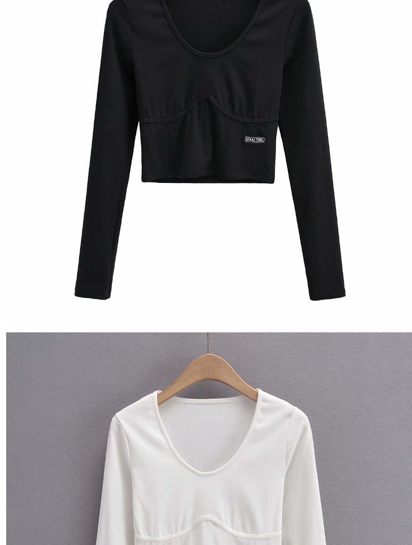 Fashion White Labeled Chest Stitching Long-sleeved T-shirt,Tank Tops & Camis