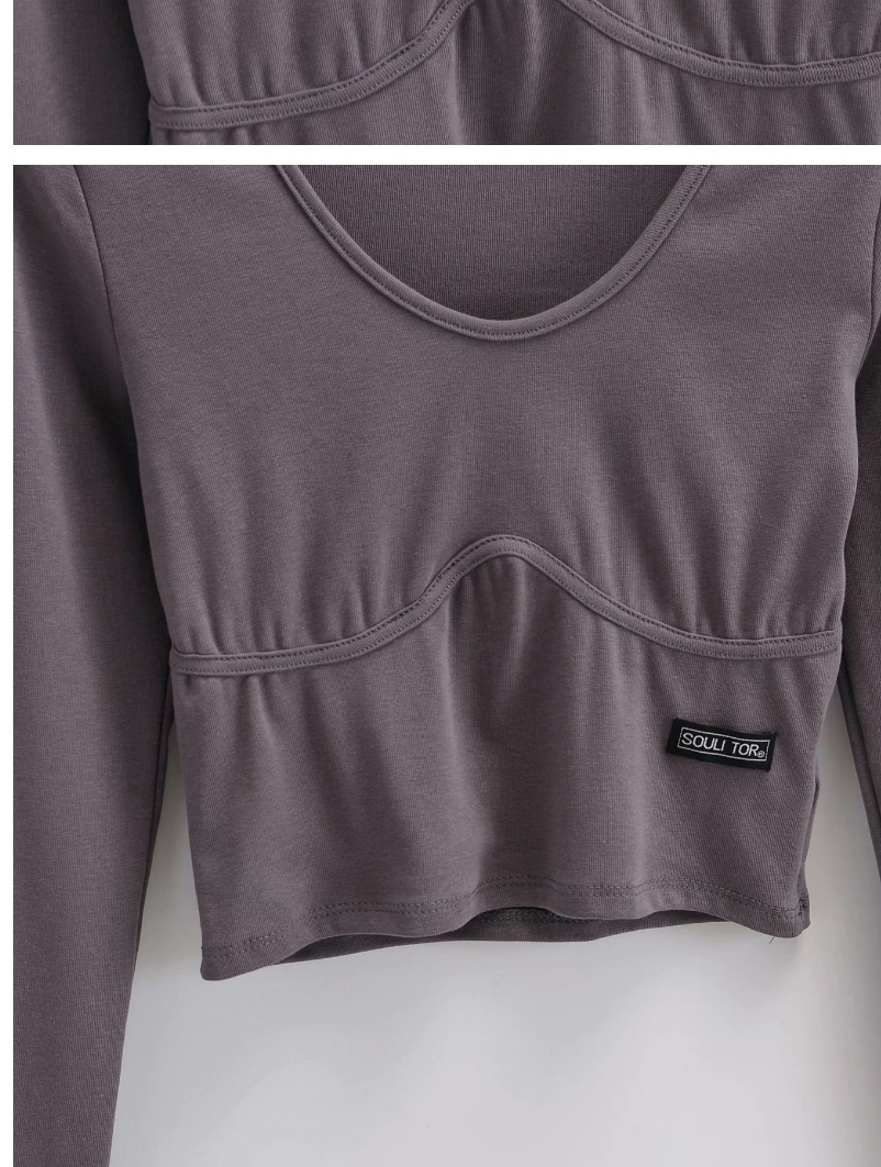 Fashion Gray Labeled Chest Stitching Long-sleeved T-shirt,Tank Tops & Camis