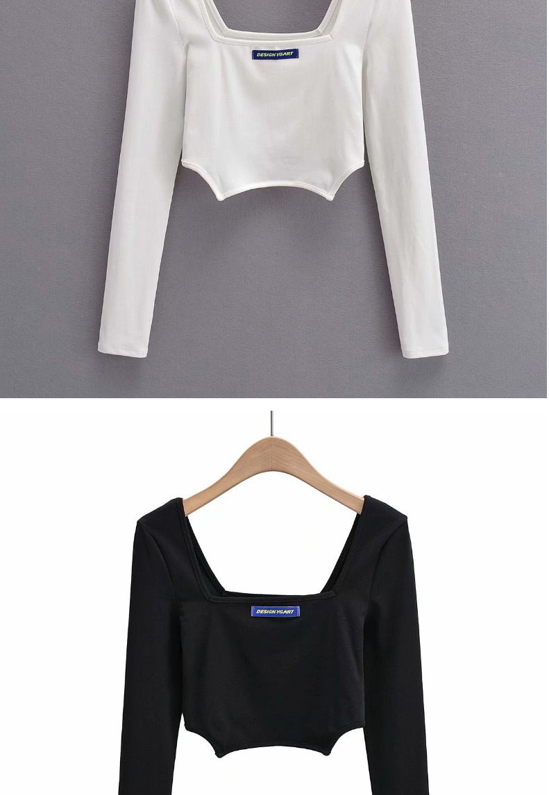 Fashion Black Long Sleeve Top With Square Neck Trapezoid Hem,Hair Crown