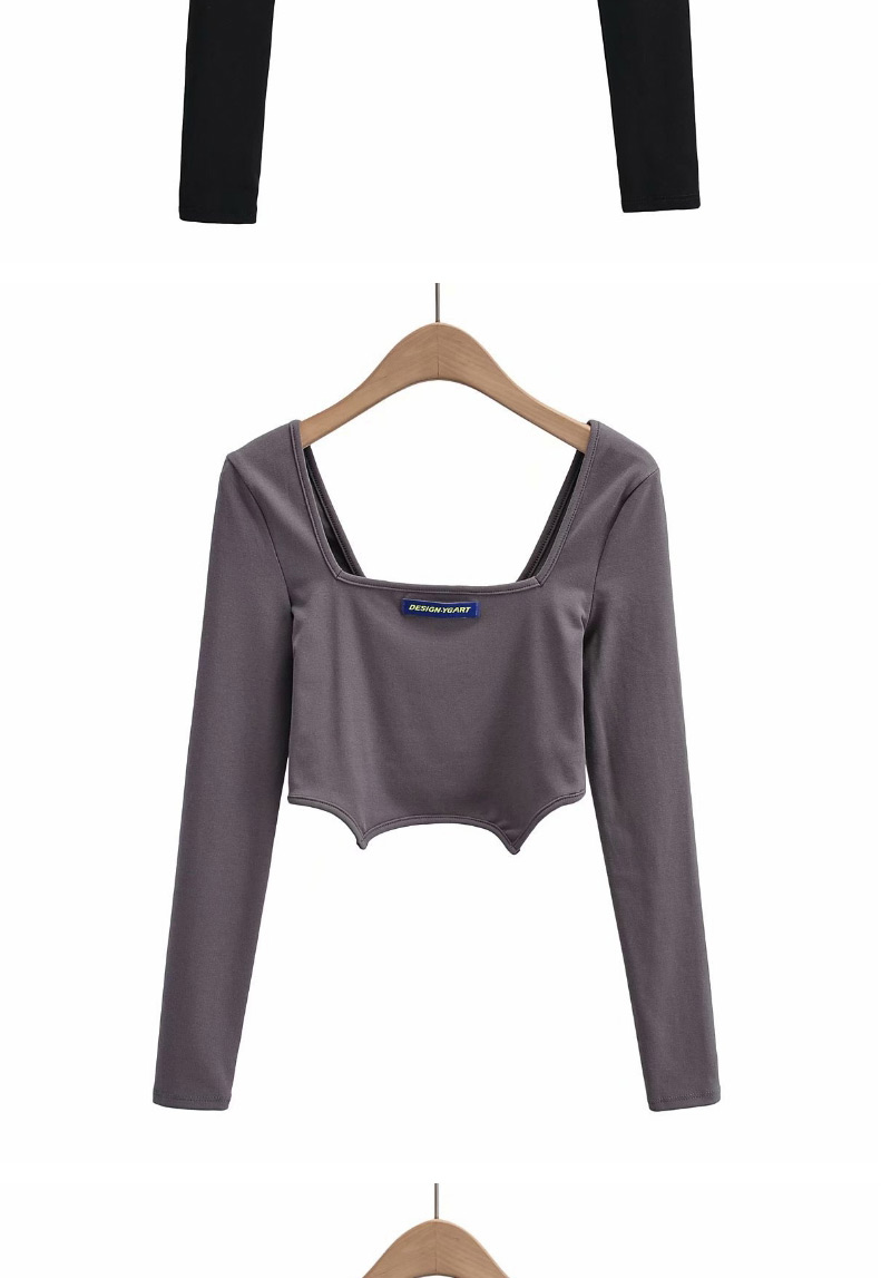 Fashion Gray Long Sleeve Top With Square Neck Trapezoid Hem,Hair Crown