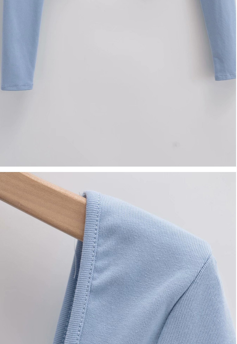 Fashion Blue Long Sleeve Top With Square Neck Trapezoid Hem,Hair Crown