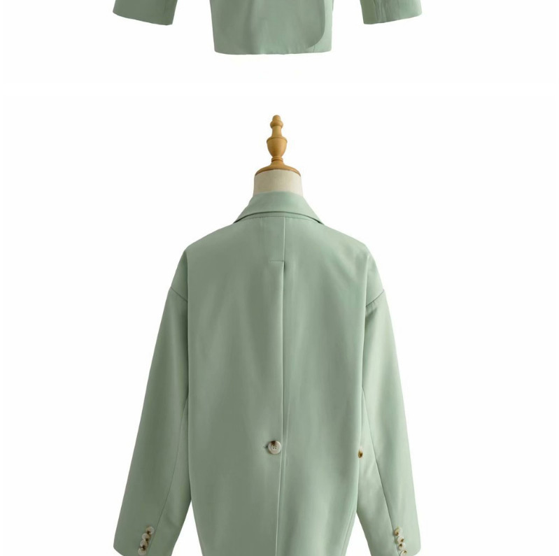 Fashion Green Button-back Slit Silhouette Shoulder Padded Suit,Coat-Jacket