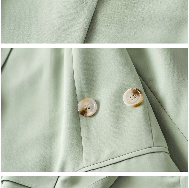 Fashion Green Button-back Slit Silhouette Shoulder Padded Suit,Coat-Jacket